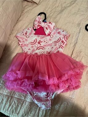 Barbie Hot Pink & White Tulle Tutu One-Piece with Bow